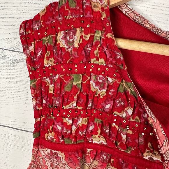 Mng Mango Suit Womens size 6 Drop Waist Sleeveless Beaded Day Mini Dress Red - Picture 6 of 11